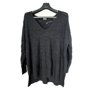 Intimately Free People Black Oversized Tunic Pointelle Knit Sweater M/L, V Neck